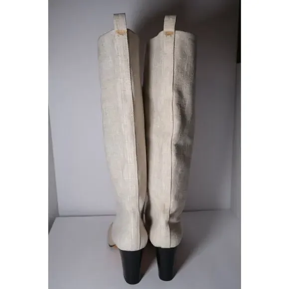 Maryam Nassir Zadeh Cream Woven Linen Norfolk Knee High Boots Womens US 41 / 10 - Picture 9 of 14